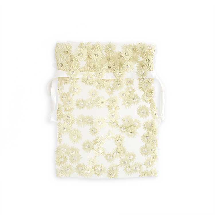 刺繍フラワーレース巾着ギフトバッグ / L（1306）/ BE(約28×19cm 刺繍