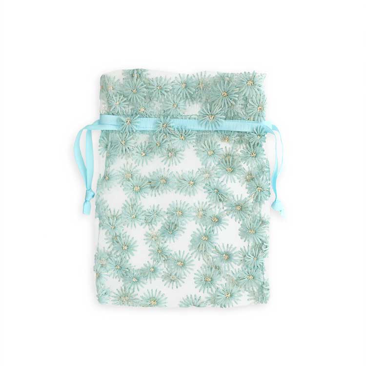 刺繍フラワーレース巾着ギフトバッグ / S（1307）/ BU(約15×12cm 刺繍