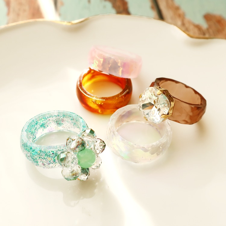 日本メーカー新品 レジンリング 指輪 リング ガラスフレーク 大人可愛い キラキラ 17号